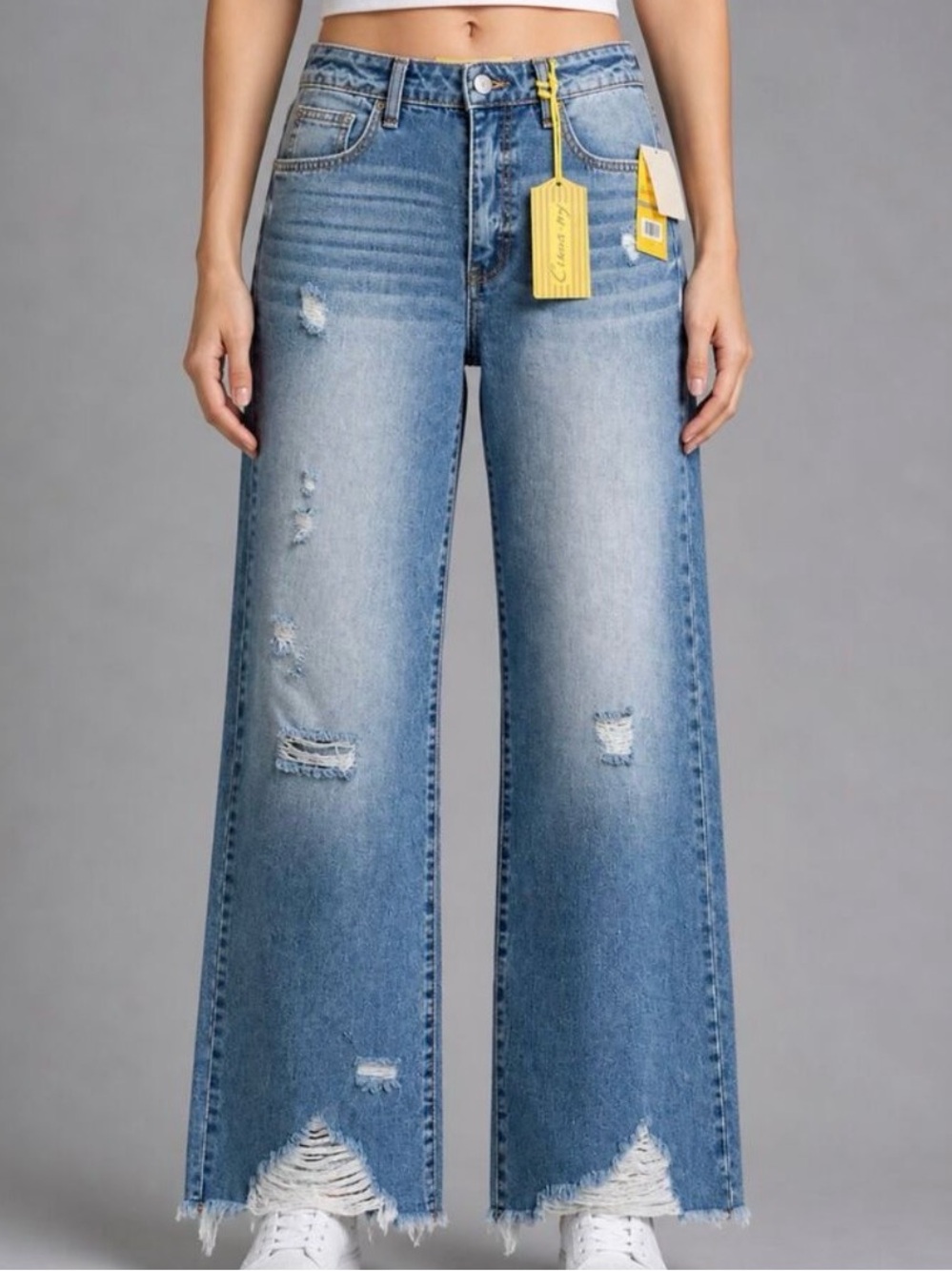 Circus NY - Slouchy Wide-Leg Distressed Blue Jeans